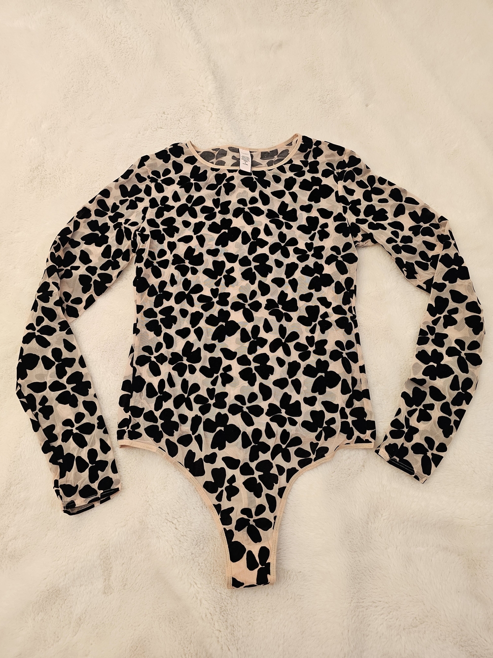 Victoria Secret Sheer Velvet Detail Long Sleeve Bodysuit Size Medium